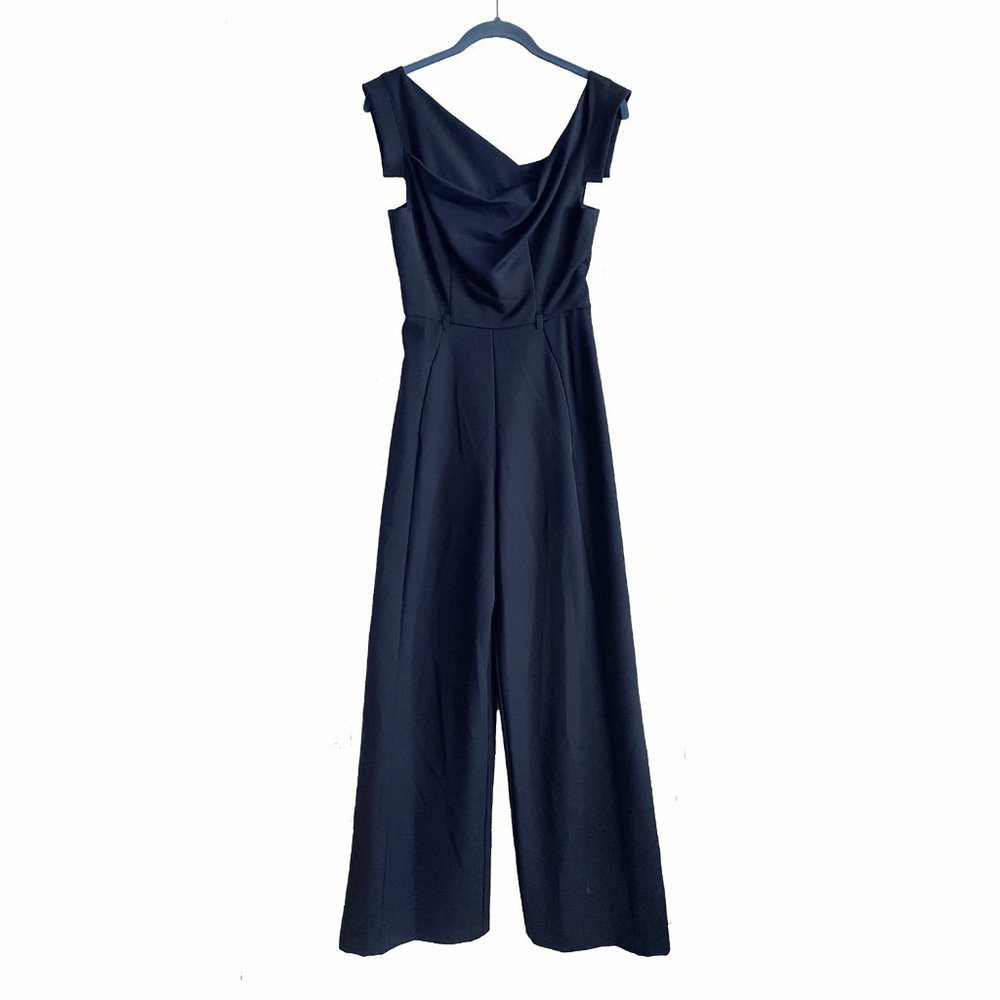 Black Halo women's jumpsuit. Asymmetrical. Size 0. Dark navy-blue. New NWT